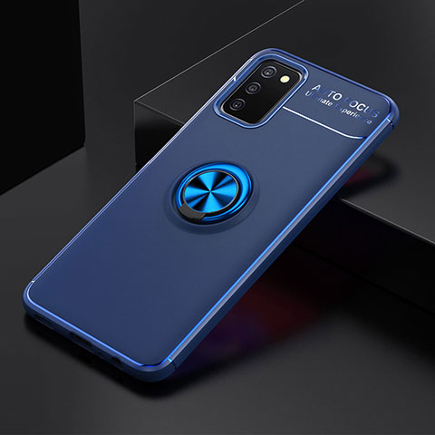 Coque Ultra Fine Silicone Souple Housse Etui avec Support Bague Anneau Aimante Magnetique JM2 pour Samsung Galaxy A03s Bleu