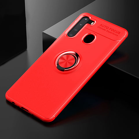 Coque Ultra Fine Silicone Souple Housse Etui avec Support Bague Anneau Aimante Magnetique JM2 pour Samsung Galaxy A21 Rouge