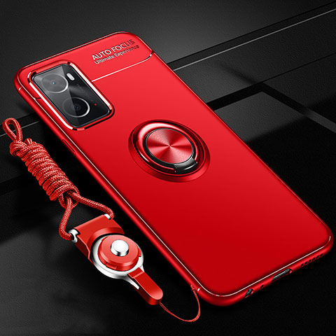 Coque Ultra Fine Silicone Souple Housse Etui avec Support Bague Anneau Aimante Magnetique JM3 pour Oppo A76 Rouge