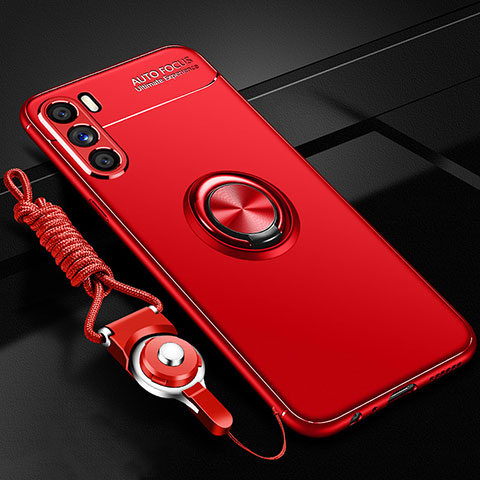 Coque Ultra Fine Silicone Souple Housse Etui avec Support Bague Anneau Aimante Magnetique JM3 pour Oppo K9 Pro 5G Rouge