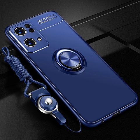 Coque Ultra Fine Silicone Souple Housse Etui avec Support Bague Anneau Aimante Magnetique JM3 pour Oppo Reno7 Pro 5G Bleu