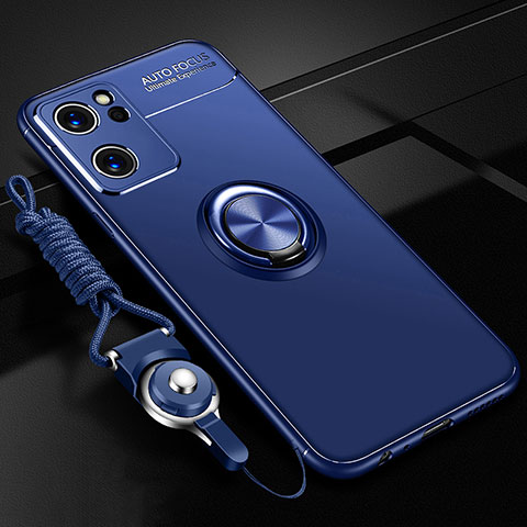 Coque Ultra Fine Silicone Souple Housse Etui avec Support Bague Anneau Aimante Magnetique JM3 pour Oppo Reno7 SE 5G Bleu