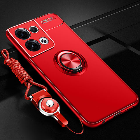 Coque Ultra Fine Silicone Souple Housse Etui avec Support Bague Anneau Aimante Magnetique JM3 pour Oppo Reno8 5G Rouge