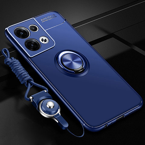 Coque Ultra Fine Silicone Souple Housse Etui avec Support Bague Anneau Aimante Magnetique JM3 pour Oppo Reno9 Pro 5G Bleu