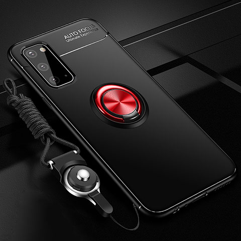 Coque Ultra Fine Silicone Souple Housse Etui avec Support Bague Anneau Aimante Magnetique JM3 pour Samsung Galaxy S20 5G Rouge et Noir