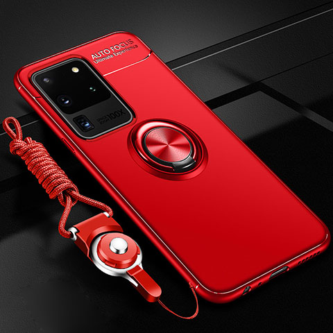 Coque Ultra Fine Silicone Souple Housse Etui avec Support Bague Anneau Aimante Magnetique JM3 pour Samsung Galaxy S20 Ultra 5G Rouge