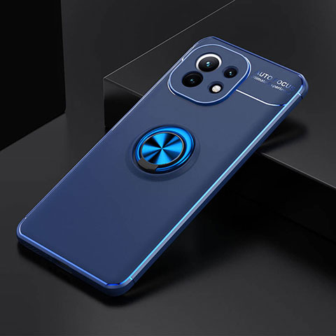 Coque Ultra Fine Silicone Souple Housse Etui avec Support Bague Anneau Aimante Magnetique K01 pour Xiaomi Mi 11 5G Bleu