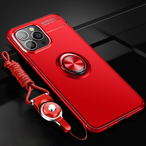 Coque Ultra Fine Silicone Souple Housse Etui avec Support Bague Anneau Aimante Magnetique pour Apple iPhone 14 Pro Max Rouge