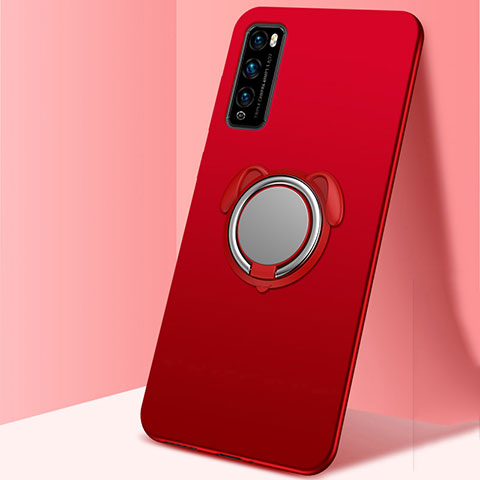 Coque Ultra Fine Silicone Souple Housse Etui avec Support Bague Anneau Aimante Magnetique pour Huawei Enjoy Z 5G Rouge