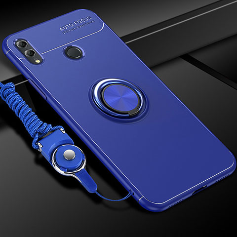 Coque Ultra Fine Silicone Souple Housse Etui avec Support Bague Anneau Aimante Magnetique pour Huawei Honor 10 Lite Bleu