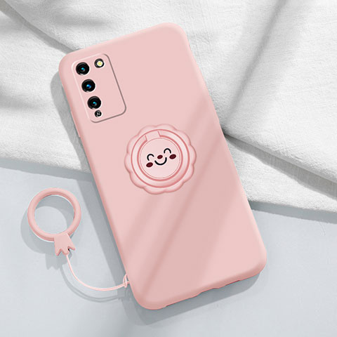 Coque Ultra Fine Silicone Souple Housse Etui avec Support Bague Anneau Aimante Magnetique pour Huawei Honor 30 Lite 5G Rose