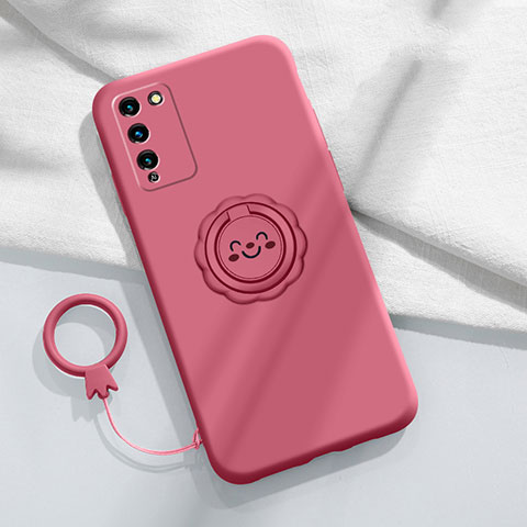 Coque Ultra Fine Silicone Souple Housse Etui avec Support Bague Anneau Aimante Magnetique pour Huawei Honor 30 Lite 5G Vin Rouge