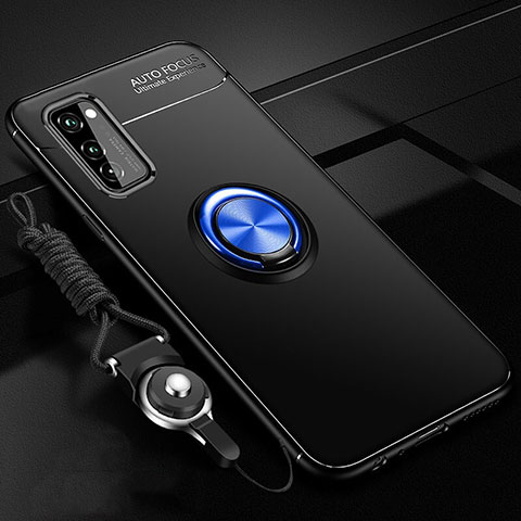 Coque Ultra Fine Silicone Souple Housse Etui avec Support Bague Anneau Aimante Magnetique pour Huawei Honor V30 5G Bleu et Noir