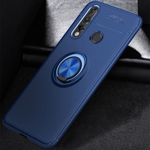 Coque Ultra Fine Silicone Souple Housse Etui avec Support Bague Anneau Aimante Magnetique pour Huawei Nova 4e Bleu