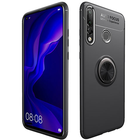 Coque Ultra Fine Silicone Souple Housse Etui avec Support Bague Anneau Aimante Magnetique pour Huawei Nova 4e Noir