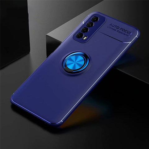 Coque Ultra Fine Silicone Souple Housse Etui avec Support Bague Anneau Aimante Magnetique pour Huawei P Smart (2021) Bleu