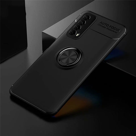 Coque Ultra Fine Silicone Souple Housse Etui avec Support Bague Anneau Aimante Magnetique pour Huawei Y7a Noir