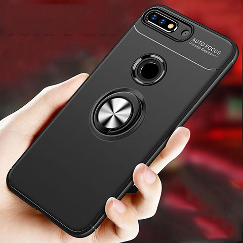 Coque Ultra Fine Silicone Souple Housse Etui avec Support Bague Anneau Aimante Magnetique pour Huawei Y9 (2018) Noir