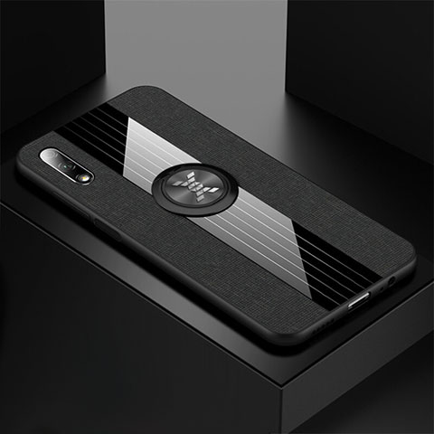 Coque Ultra Fine Silicone Souple Housse Etui avec Support Bague Anneau Aimante Magnetique pour Huawei Y9 Prime (2019) Noir