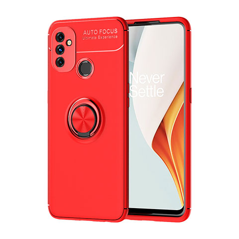 Coque Ultra Fine Silicone Souple Housse Etui avec Support Bague Anneau Aimante Magnetique pour OnePlus Nord N100 Rouge