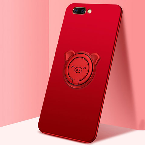 Coque Ultra Fine Silicone Souple Housse Etui avec Support Bague Anneau Aimante Magnetique pour Oppo A12e Rouge