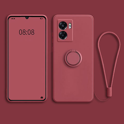 Coque Ultra Fine Silicone Souple Housse Etui avec Support Bague Anneau Aimante Magnetique pour Oppo A56S 5G Rouge