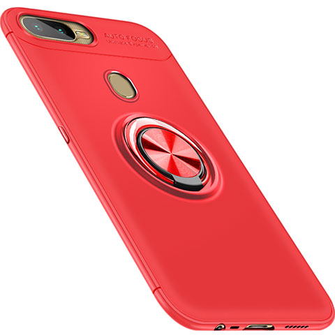 Coque Ultra Fine Silicone Souple Housse Etui avec Support Bague Anneau Aimante Magnetique pour Oppo A7 Rouge