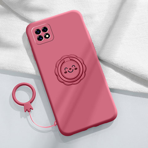 Coque Ultra Fine Silicone Souple Housse Etui avec Support Bague Anneau Aimante Magnetique pour Oppo A72 5G Vin Rouge