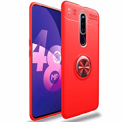 Coque Ultra Fine Silicone Souple Housse Etui avec Support Bague Anneau Aimante Magnetique pour Oppo A9 Rouge