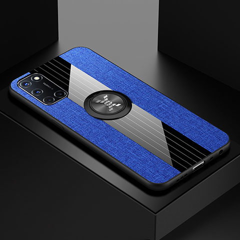 Coque Ultra Fine Silicone Souple Housse Etui avec Support Bague Anneau Aimante Magnetique pour Oppo A92 Bleu