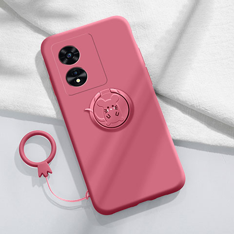 Coque Ultra Fine Silicone Souple Housse Etui avec Support Bague Anneau Aimante Magnetique pour Oppo A97 5G Rouge