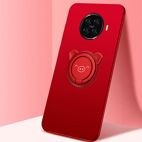 Coque Ultra Fine Silicone Souple Housse Etui avec Support Bague Anneau Aimante Magnetique pour Oppo Ace2 Rouge