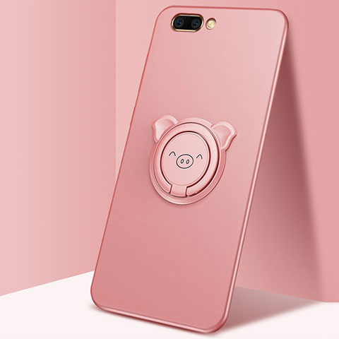 Coque Ultra Fine Silicone Souple Housse Etui avec Support Bague Anneau Aimante Magnetique pour Oppo AX5 Or Rose