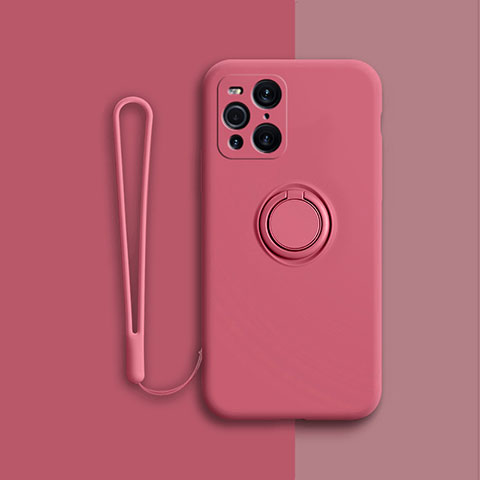 Coque Ultra Fine Silicone Souple Housse Etui avec Support Bague Anneau Aimante Magnetique pour Oppo Find X3 5G Rouge