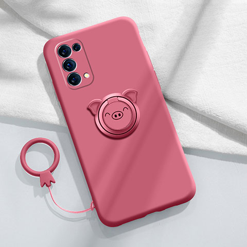 Coque Ultra Fine Silicone Souple Housse Etui avec Support Bague Anneau Aimante Magnetique pour Oppo Find X3 Lite 5G Vin Rouge