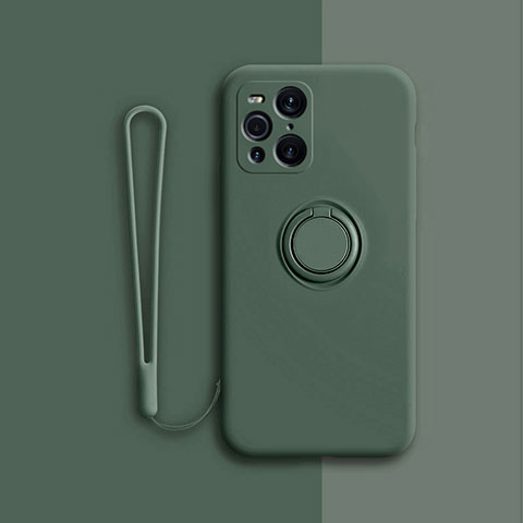 Coque Ultra Fine Silicone Souple Housse Etui avec Support Bague Anneau Aimante Magnetique pour Oppo Find X3 Pro 5G Vert Nuit