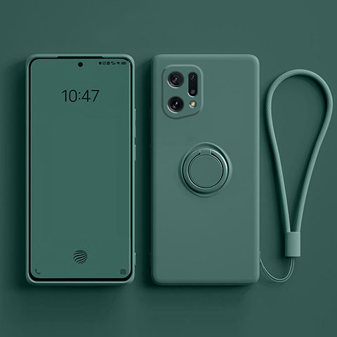 Coque Ultra Fine Silicone Souple Housse Etui avec Support Bague Anneau Aimante Magnetique pour Oppo Find X5 5G Vert Nuit