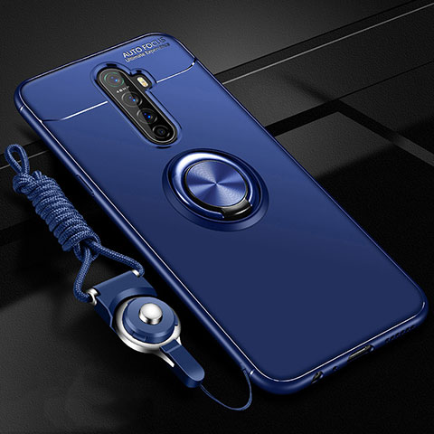 Coque Ultra Fine Silicone Souple Housse Etui avec Support Bague Anneau Aimante Magnetique pour Oppo Reno Ace Bleu