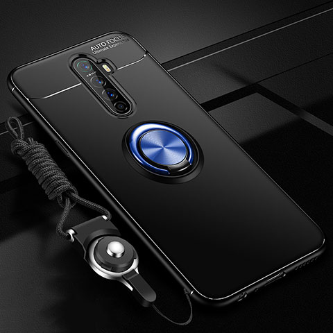 Coque Ultra Fine Silicone Souple Housse Etui avec Support Bague Anneau Aimante Magnetique pour Oppo Reno Ace Bleu et Noir