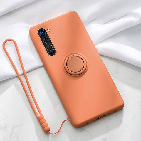 Coque Ultra Fine Silicone Souple Housse Etui avec Support Bague Anneau Aimante Magnetique pour Oppo Reno3 Orange