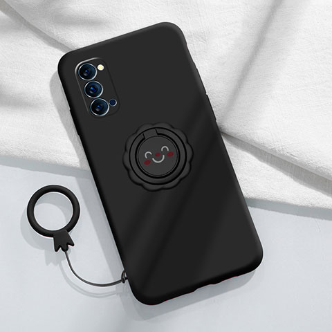 Coque Ultra Fine Silicone Souple Housse Etui avec Support Bague Anneau Aimante Magnetique pour Oppo Reno4 5G Noir