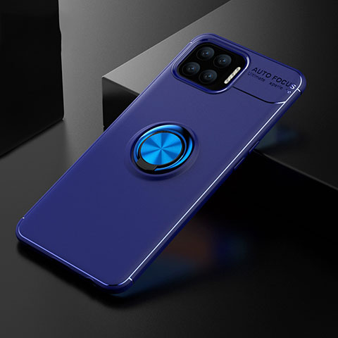 Coque Ultra Fine Silicone Souple Housse Etui avec Support Bague Anneau Aimante Magnetique pour Oppo Reno4 F Bleu