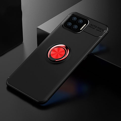 Coque Ultra Fine Silicone Souple Housse Etui avec Support Bague Anneau Aimante Magnetique pour Oppo Reno4 Lite Rouge et Noir