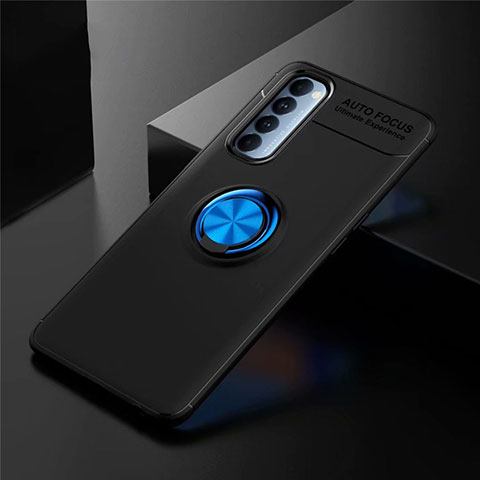 Coque Ultra Fine Silicone Souple Housse Etui avec Support Bague Anneau Aimante Magnetique pour Oppo Reno4 Pro 4G Bleu et Noir