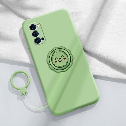 Coque Ultra Fine Silicone Souple Housse Etui avec Support Bague Anneau Aimante Magnetique pour Oppo Reno4 Pro 5G Cyan