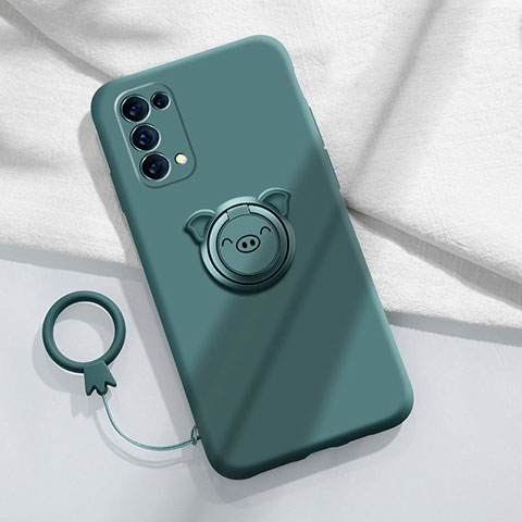 Coque Ultra Fine Silicone Souple Housse Etui avec Support Bague Anneau Aimante Magnetique pour Oppo Reno5 5G Vert Nuit