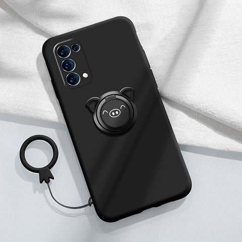 Coque Ultra Fine Silicone Souple Housse Etui avec Support Bague Anneau Aimante Magnetique pour Oppo Reno5 Pro 5G Noir