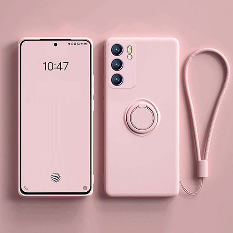 Coque Ultra Fine Silicone Souple Housse Etui avec Support Bague Anneau Aimante Magnetique pour Oppo Reno6 5G Rose