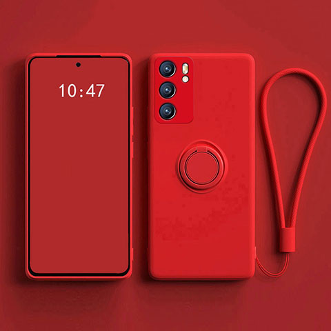 Coque Ultra Fine Silicone Souple Housse Etui avec Support Bague Anneau Aimante Magnetique pour Oppo Reno6 5G Rouge