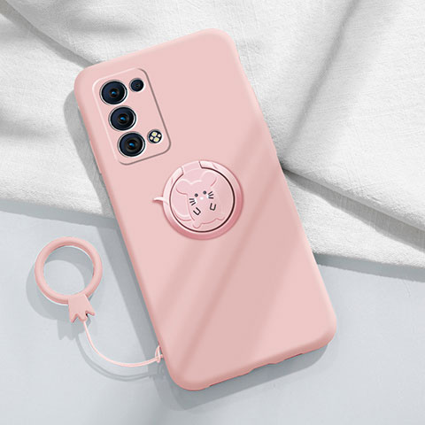 Coque Ultra Fine Silicone Souple Housse Etui avec Support Bague Anneau Aimante Magnetique pour Oppo Reno6 Pro 5G Rose